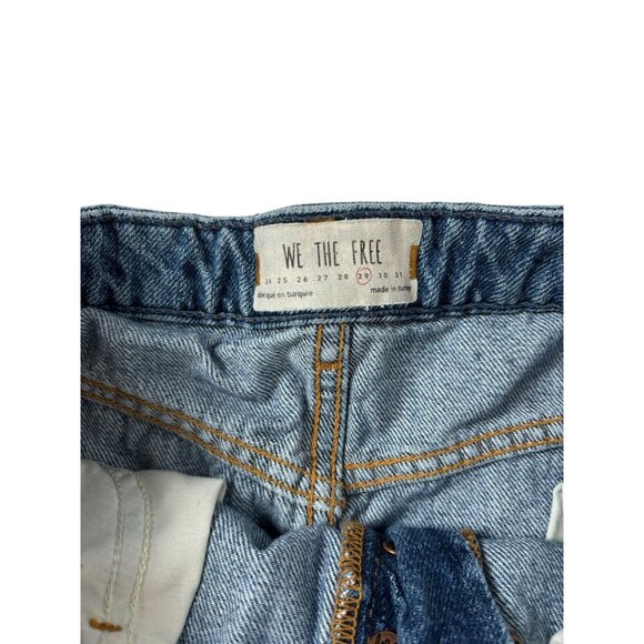 Free People We The Free Button Front Denim Mini Skirt Blue Sz 29 Distressed Boho - Picture 4 of 7